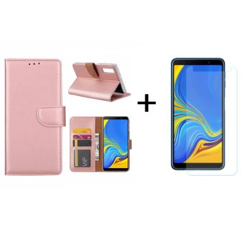 Ntech Samsung Galaxy A7 2018 Rose Goud BookType Hoesje & opbergvakjes + Glazen Screenprotector