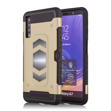 Ntech Samsung Galaxy A7 2018 Luxe Armor Case met Pashouder - Goud