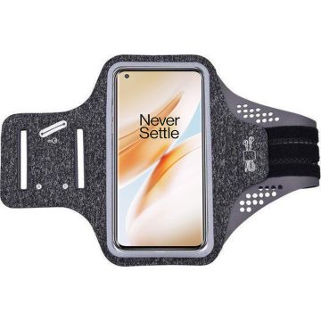 Hoesje Geschikt voor Oneplus 8 pro hardloop telefoonhouder – armband - sportband - van stof - Zwart