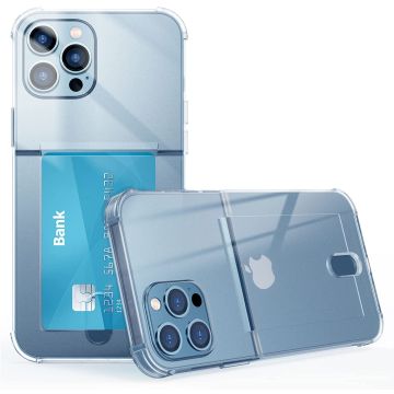 Hoesje Geschikt voor iPhone 13 Pro Max hoesje transparant - Shock case met pasjeshouder Hoesje Geschikt voor iPhone 13 Pro Max - Hoesje Geschikt voor iPhone 13 Pro Max hoesje met pasjeshouder