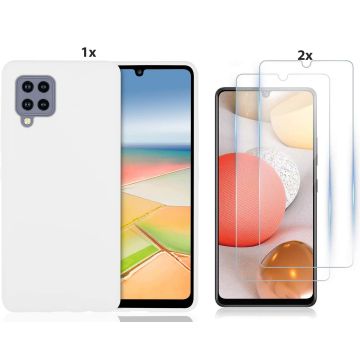Samsung Galaxy A42 5G Hoesje Soft Nano Silicone Backcover Gel Wit Met 2x Glazen Screenprotector
