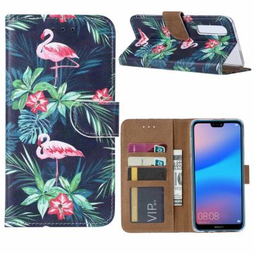 Ntech Huawei P30 Flamingo Boek hoesje met Pasjesruimte