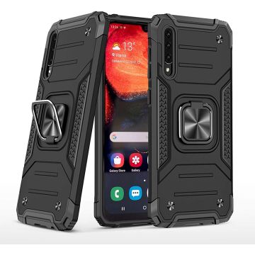 Samsung A50 Hoesje - Heavy Duty Armor hoesje Zwart - Galaxy A50 silicone TPU 360-Degree hybride hoesje Kickstand ringhouder met Magnetisch Auto Mount