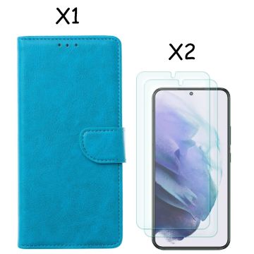 Samsung S22 Plus hoesje Blauw Samsung Galaxy S22 Plus 5G hoesje bookcase portemonnee cover - Samsung hoesje S22 Plus - Samsung S22 Plus screenprotector / 2X Beschermglas