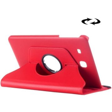 Samsung Galaxy Tab E 9.6 horizontaal Litchi structuur 360º Draaibaar Hoesje (rood)