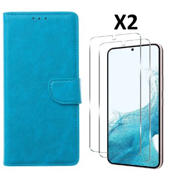 Hoesje Geschikt Voor Samsung Galaxy S23 Plus Hoesje met Pasjeshouder - bookcase – Met 2x Screenprotector / gehard glas – Blauw