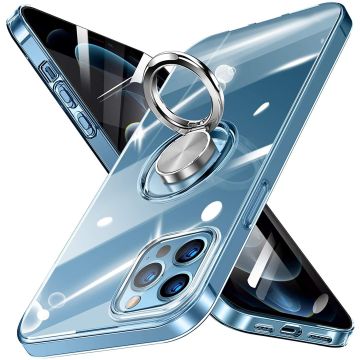 Hoesje Geschikt voor iPhone 12 / 12 Pro (6.1) Luxe hoesje Backcover case - Metalen Ring houder - Transparant