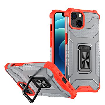 Hoesje Geschikt voor iPhone 13 Mini transparent rugged case Met Ringhouder – Rood