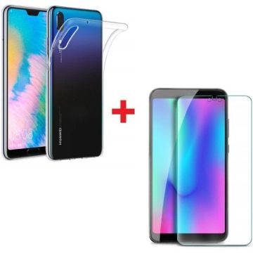 Huawei P30 Hoesje Transparant TPU + Glazen Screenprotector
