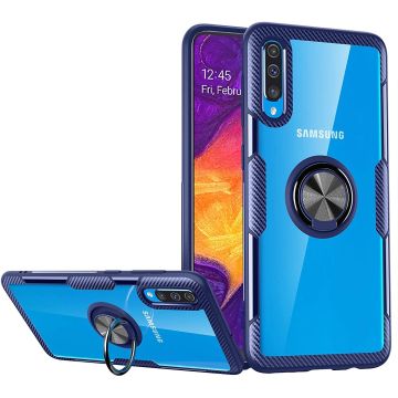 Samsung Galaxy A50/A50s Luxe Backcover Hoesje & Metalen Ring houder - Blauw