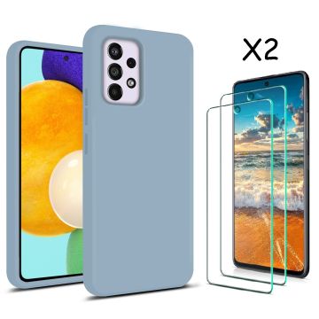 Samsung A53 hoesje silicone soft cover Licht Blauw - Samsung Galaxy A53 5G Silicone colour hoesje - Galaxy A53 case Liquid Nano Silicone cover - A53 Screenprotector 2 pack