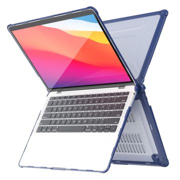 Hoes Geschikt voor Macbook Air 13 inch Hoes Donker Blauw shockproof heavy duty hoesje - Macbook Air M1 2021 2020 2019 2018 / A2337 A2179 A1932 case met Opvouwbare kickstand hoes hardcover