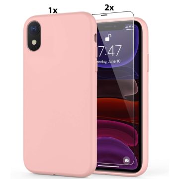 Hoesje Geschikt voor iPhone X / XS Soft Nano siliconen Gel Roze Hoesje Met 2X Glazen screenprotector