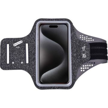 Hardloop telefoonhouder  Geschikt voor iPhone 15 Pro - Sportarmband -  Reflecterend -Ruimte voor sleutel - Zwart