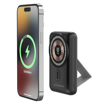 Otronica Draadloze Powerbank + Standaard- 10000 mAh - Geschikt voor Magsafe iPhone 12, 13, 14, 15, 16 - USB C 20W Snellader - Draadloze Oplader