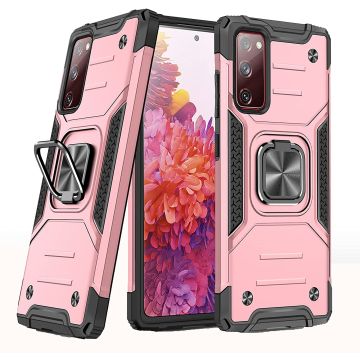 Samsung S20 FE Hoesje - Heavy Duty Armor hoesje Rose Goud - Galaxy S20 FE silicone TPU hybride hoesje Kickstand ringhouder met Magnetisch Auto Mount
