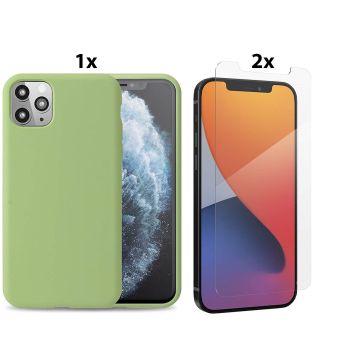 Hoesje Geschikt voor iPhone 11 Pro Hoesje Soft Nano Silicone Backcover Gel Thea Groen Met 2x Glazen screenprotector