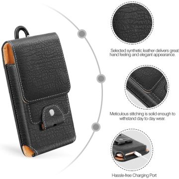 Riem Holster Hoesje - Luxe Universeel Telefoonhoesje vertical Holster 4.7 Hoesje Geschikt voor iPhone 13 Mini/ 12 mini 11 Pro / Xs / 8 / 7 / 6(s) Zwart