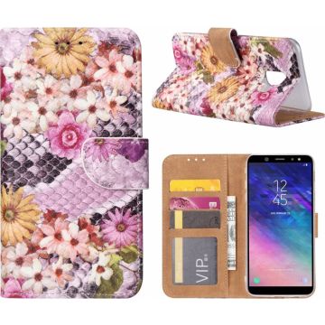 Samsung Galaxy A6+ Plus (2018) Margrietjes Design Booktype Kunstleer Hoesje Met Pasjesruimte