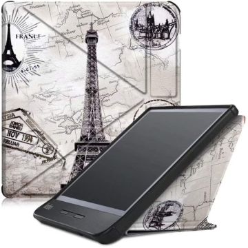 Kobo Clara HD hoes Eiffeltoren Print Bookcase - kobo clara hd cover Smart case - kobo clara hoes- hoes Kobo Clara HD - Kunstleer - Trifold Bookcase hoesje