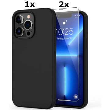 Hoesje Geschikt voor iPhone 11 Pro Max Hoesje Soft Nano Silicone Backcover Gel Zwart Met 2x Glazen screenprotector