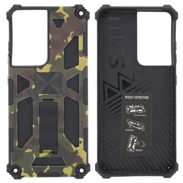 Samsung Galaxy S21 Plus Hoesje - Rugged Extreme Backcover Army Camouflage met Kickstand - Groen