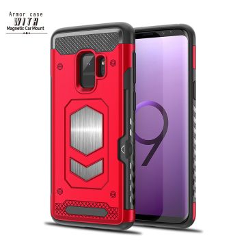 Ntech Samsung Galaxy S9 Luxe Armor Case met Pashouder - Rood