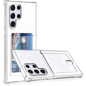 Samsung S22 Ultra hoesje met pasjeshouder transparant Shock proof case met Kaarthouder - Samsung Galaxy S22 Ultra hoesje transparant - Samsung S22 Ultra pasjeshouder hoesje - Kaarthouder - Hoesje