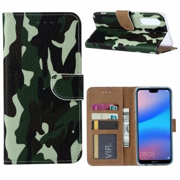 Ntech Huawei P30 Camouflage Boek hoesje met Pasjesruimte