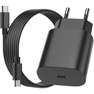 USB C Adapter / oplader Met USB C naar USB C kabel - 20W snellader voor voor o.a telefoon en tablet - Zwart