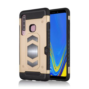 Ntech Samsung Galaxy A9 (2018) Luxe Armor Case met Pashouder - Goud