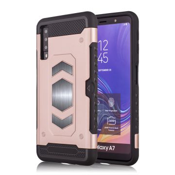 Ntech Samsung Galaxy A7 2018 Luxe Armor Case met Pashouder - Rose Goud