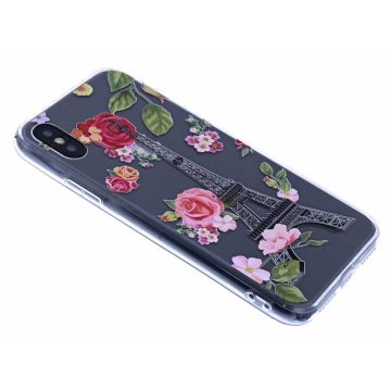 iPhone X / Xs 3D Rozen & Eiffeltoren Design Back Cover Hoesje