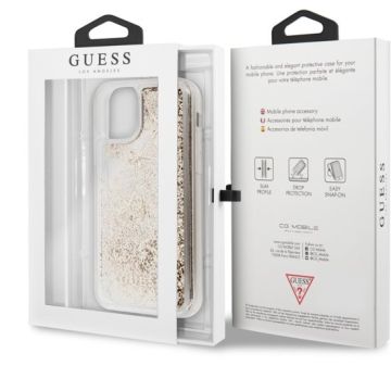 iPhone 11 Backcase hoesje - Guess - Glitter Goud - Kunststof