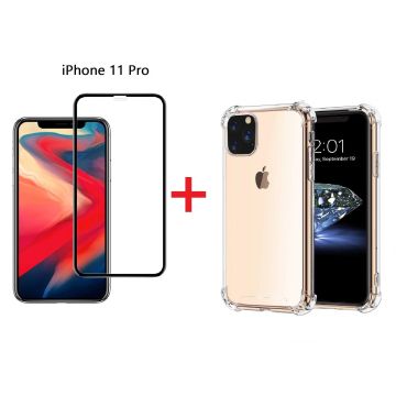 Hoesje Geschikt voor iPhone 11 Pro Screenprotector Zwart + Anti-Shock Hoesje