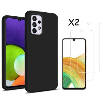 Samsung A33 hoesje silicone soft cover Zwart - Samsung Galaxy A33 5G Silicone colour hoesje - Galaxy A33 case Liquid Nano Silicone cover - A33 Screenprotector 2 pack