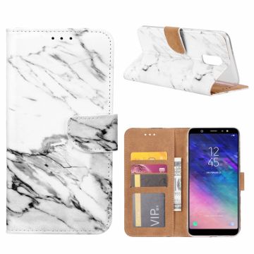 Samsung Galaxy A6+(Plus) Marmer Design Booktype Kunstleer Hoesje Met Pasjesruimte