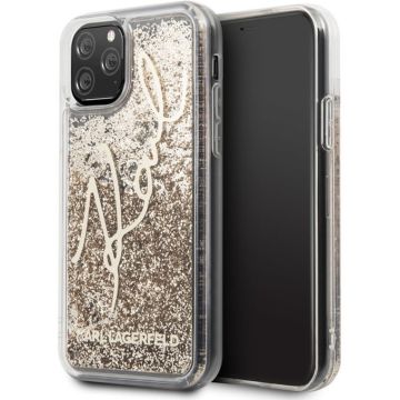 Apple iPhone 11 Pro Max Goud Karl Lagerfeld Backcover hoesje Glitter - Signature - KLHCN65TRKSGO