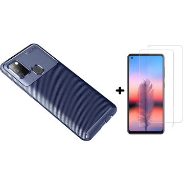 Samsung Galaxy A21s Hoesje Geborsteld TPU case / Brushed back cover Blauw - 2x screen protector