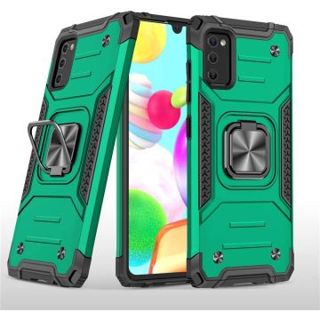 Samsung A41 Hoesje - Heavy Duty Armor hoesje Groen - Galaxy A41 silicone TPU 360-Degree hybride hoesje Kickstand ringhouder met Magnetisch Auto Mount