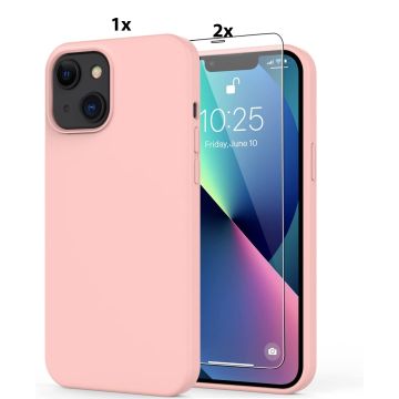 Hoesje Geschikt voor iPhone 13 Mini Soft Nano siliconen Gel Roze Hoesje Met 2X Glazen screenprotector