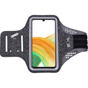 Hoesje Geschikt voor Samsung Galaxy A33 hardloop telefoonhouder – armband - sportband - van stof - Zwart