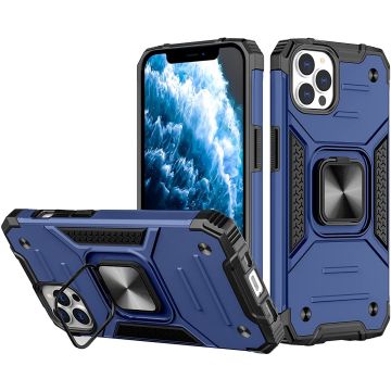 Hoesje Geschikt voor iPhone 13 - Heavy Duty Armor Hoesje met Kickstand ringhouder – Blauw