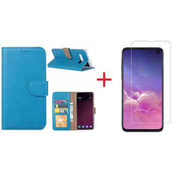 Ntech Hoesje voor Samsung Galaxy S10e portemonnee hoesje - Blauw + Screenprotector glas