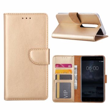 Nokia 6 (2018) Booktype / Portemonnee TPU Lederen Hoesje Goud