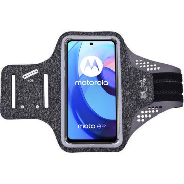 Geschikt voor Moto E30 hardloop telefoonhouder – armband - sportband - van stof - Zwart