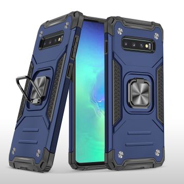Samsung S10 Hoesje - Heavy Duty Armor hoesje Blauw - Galaxy S10 silicone TPU 360-Degree hybride hoesje Kickstand ringhouder met Magnetisch Auto Mount