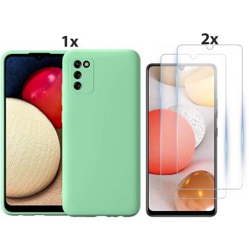 Samsung Galaxy A42 5G Hoesje Soft Nano Silicone Backcover Gel Turqoise Met 2x Glazen Screenprotector