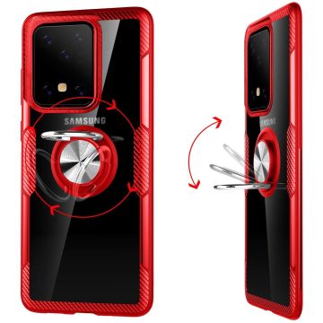 Samsung Galaxy S20 Luxe Back Hoesje & Metalen Ring houder - Rood