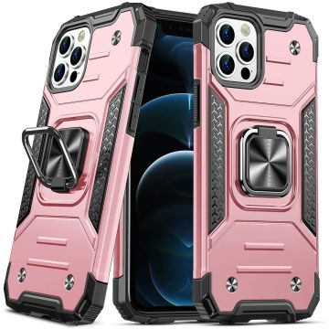 Hoesje Geschikt voor iPhone 12 - Heavy Duty Armor hoesje Met Kickstand ringhouder – Rosegoud